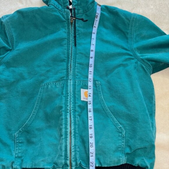 Teal Carhartt Santa Fe Bomber Jacket Rare Vintage Hooded Aqua Sz Unknown USA 90 - Picture 7 of 10